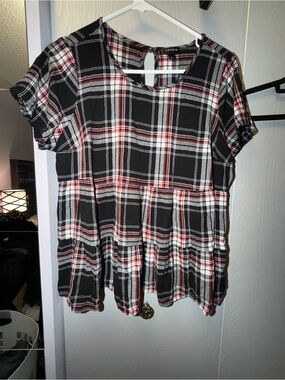 torrid Black Plaid Top with Red and White Stripes